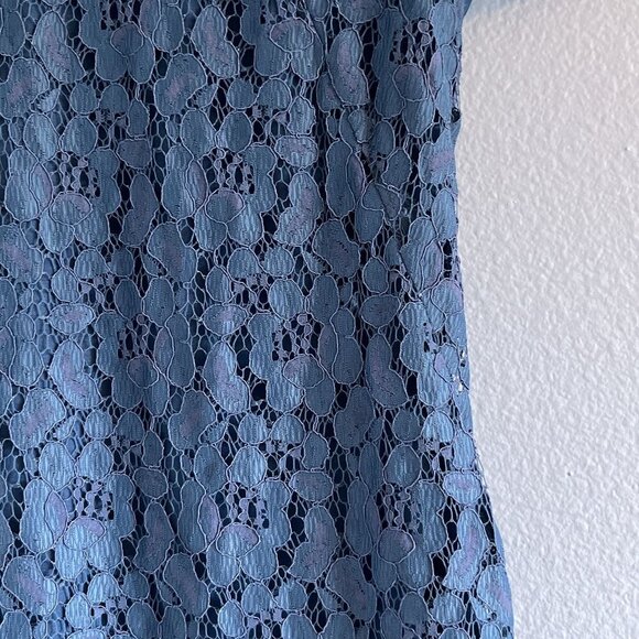 Jo Borkett Lace Short Sleeve Mini Dress Floral Design Fully Lined Blue Size 10 - Picture 4 of 9